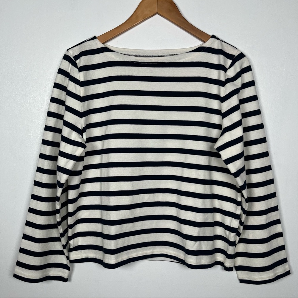 J.Crew Size M Classic mariner cloth boatneck T-shirt in stripe Ivory Navy - Picture 3 of 9